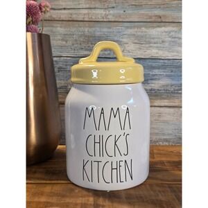 Rae Dunn Mama Chicks Kitchen Ceramic Canister White with Yellow Lid Farmhouse